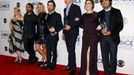 The cast of &quot;The Big Bang Theory&quot; poses backstage with their award during the People's Choice Awards 2016 in Los Angeles