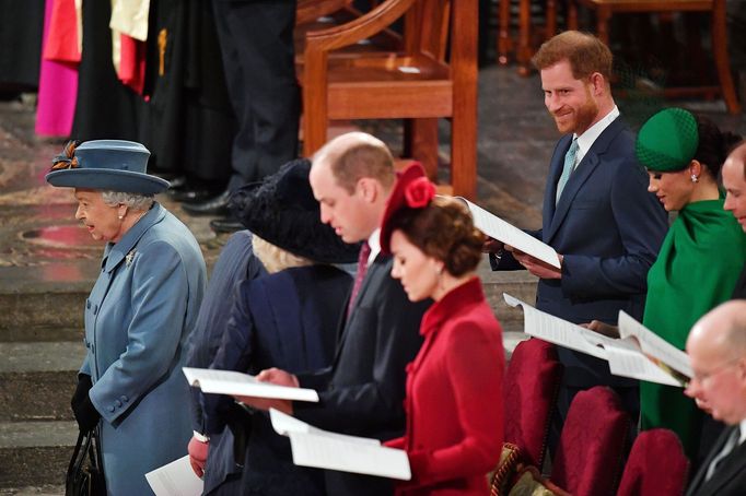 Harry a Meghan na poslední akci jako aktivní členové královské rodiny, mše za Commonwealth ve Westminster Abbey.