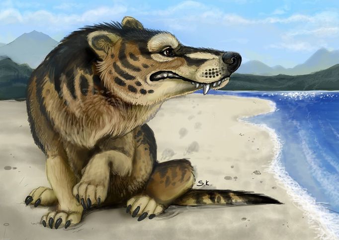 Andrewsarchus mongoliensis, masožravec o váze téměř jedné tuny, který žil zhruba před 45ti miliony let. Detailní ilustrace namalovaná v programu Adobe Photoshop za pomocí grafického tabletu, znázorňuje tohoto predátora, jak by pravděpodobně mohl vypadat v realitě.