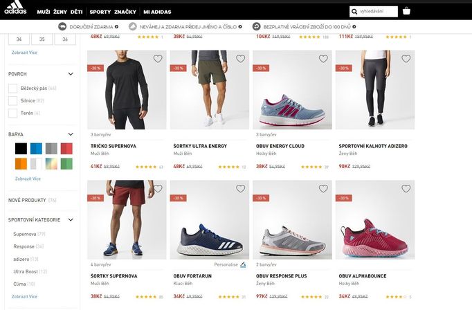 Printscreen z e-shopu společnosti Adidas.