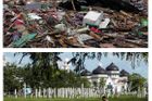 Pohled na černobílou mešitu Baiturrahma ve městě Banda Aceh.
