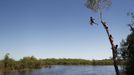 Yawalapiti children climb a tree to jump into the Xingu River in the Xingu National Park, Mato Grosso State, May 7, 2012. In August the Yawalapiti tribe will hold the Quarup, which is a ritual held over several days to honour in death a person of great importance to them. This year the Quarup will be honouring two people - a Yawalapiti Indian who they consider a great leader, and Darcy Ribeiro, a well-known author, anthropologist and politician known for focusing on the relationship between native peoples and education in Brazil. Picture taken May 7, 2012. REUTERS/Ueslei Marcelino (BRAZIL - Tags: SOCIETY ENVIRONMENT) ATTENTION EDITORS - PICTURE 26 OF 28 FOR PACKAGE 'LIFE WITH THE YAWALAPITI TRIBE' Published: Kvě. 15, 2012, 6:16 odp.