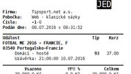 A finále naposledy. Tentokrát tiket z cyklu, když nevíte, co s penězi. Tento sázkař zkusil dát 30 tisíc korun (což je mimochodem více než průměrný plat v Česku) na to, že první poločas vyhrají Portugalci, ale celý zápas ovládnou Francouzi.