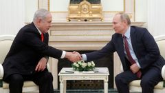 Izraelský premiér Benjamin Netanjahu, ruský prezident Vladimir Putin