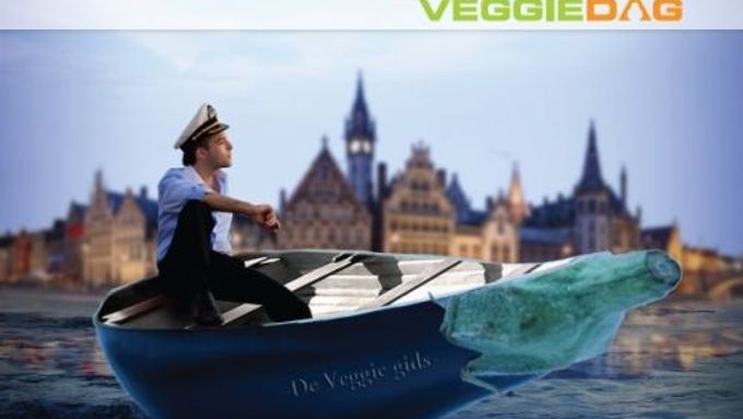 Na člunu z lilku vstříc nové zelenější budoucnosti - reklama na vegetariánské čtvrtky v Gentu