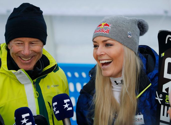 Ingemar Stenmark a Lindsey Vonnová po sjezdu na MS 2019 v Aare