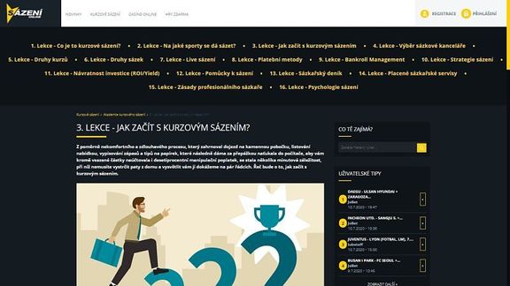 „Akademie kurzového sázení“ obsahuje prozatím 16 lekcí důležitých informací z oblasti kurzového sázení"