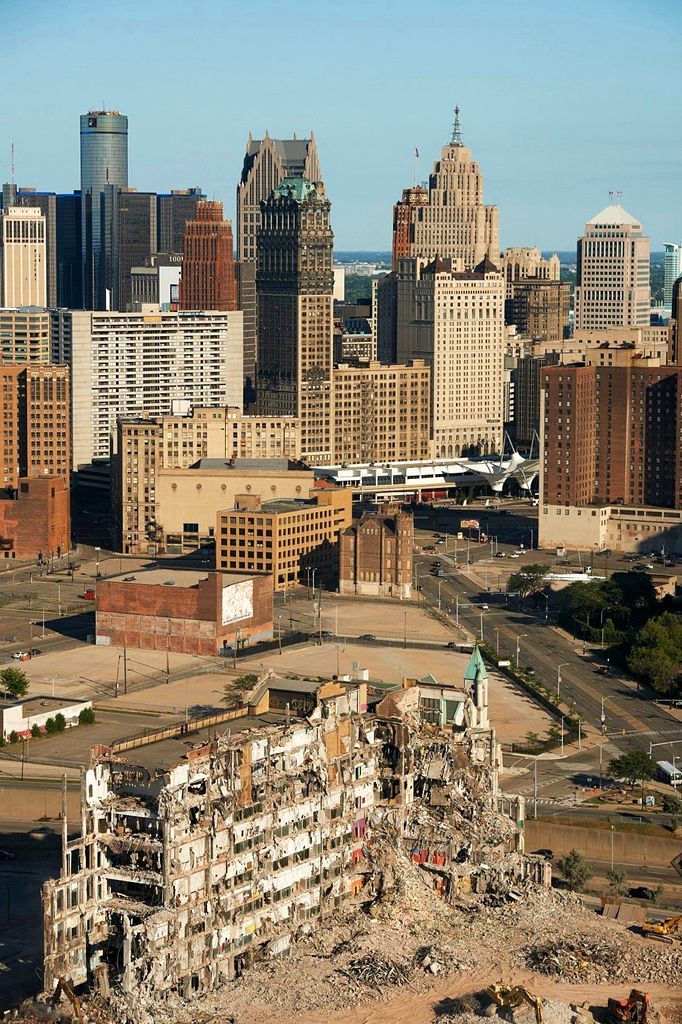 Building being torn down near Motor City Casino, Detroit, Michigan, USA