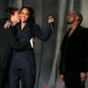 Paul McCartney kisses Rihanna as Kanye West watches after performing &quot;FourFiveSeconds&quot; at the 57th annual Grammy Awards in Los Angeles