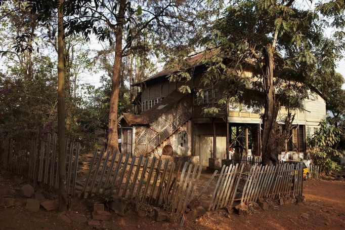 Former British colonial administration building is nestled behind trees in Hill Station of Sierra Leone's capital Freetown