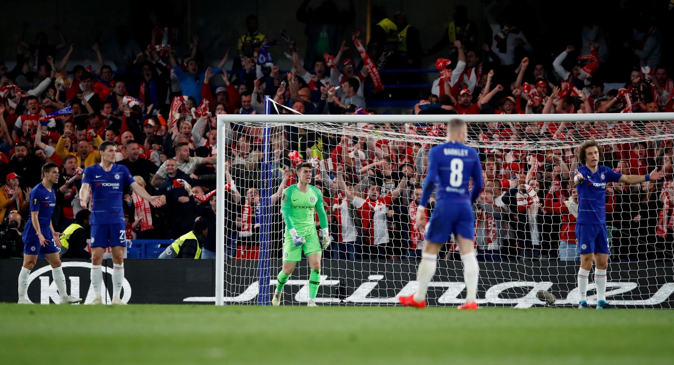 fotbal, odveta čtvrtfinále Evropské ligy, Chelsea - Slavia, Chelsea po inkasovaném gólu