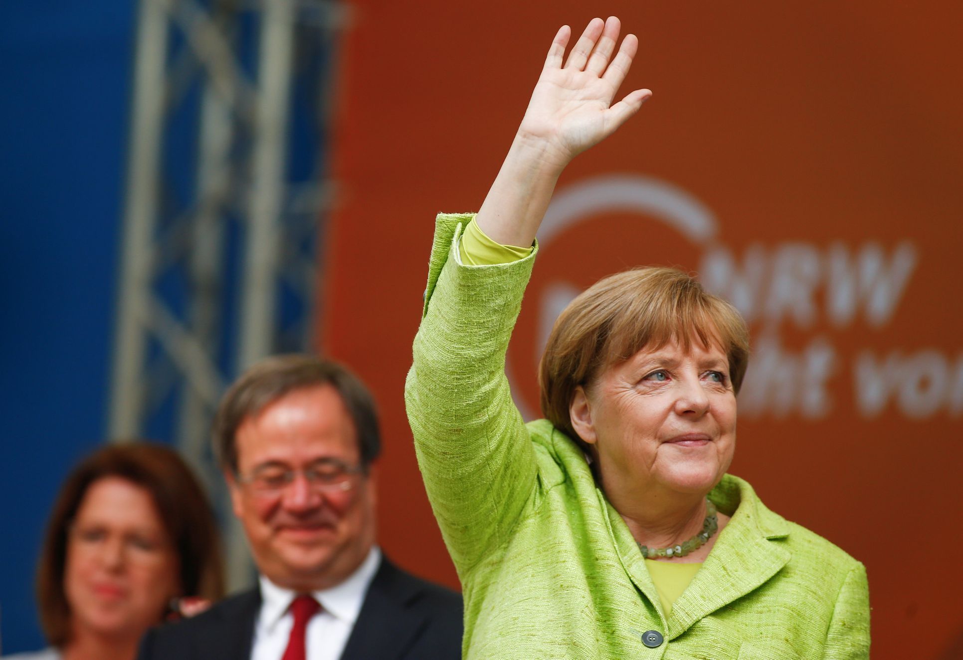 Angela Merkelová na sobotním předvolebním mítinku v Cáchách.