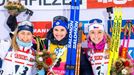 Ingrid Landmark Tandrevoldová, Julia Simonová  a Markéta Davidová po stíhačce SP v Hochfilzenu 2022