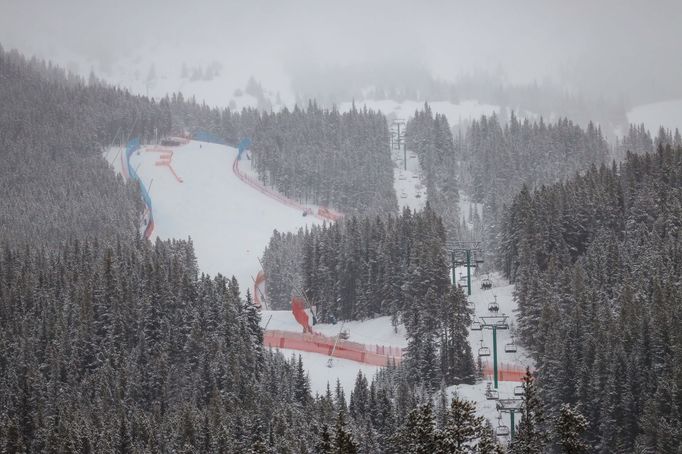 Dec 4, 2019; Lake Louise, Alberta, CAN; View of a part of the course as downhill training is canceled for the Lake Louise FIS Women's Alpine Skiing World Cup at Lake Loui