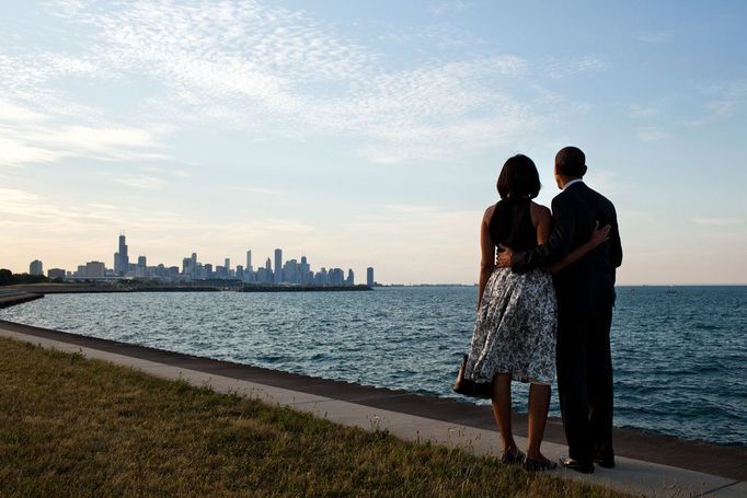 June 15, 2012 "We had just arrived at the helicopter landing zone in Chicago and instead of walking right to the motorcade, the President and First Lady walked past their vehicle to the edge of Lake Michigan to view the skyline of their home town."