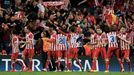 Atletico Madrid's Adrian Lopez (C) celebrates with team mates his goal against Chelsea during their Champions League semi-final second leg soccer match at Stamford Bridge