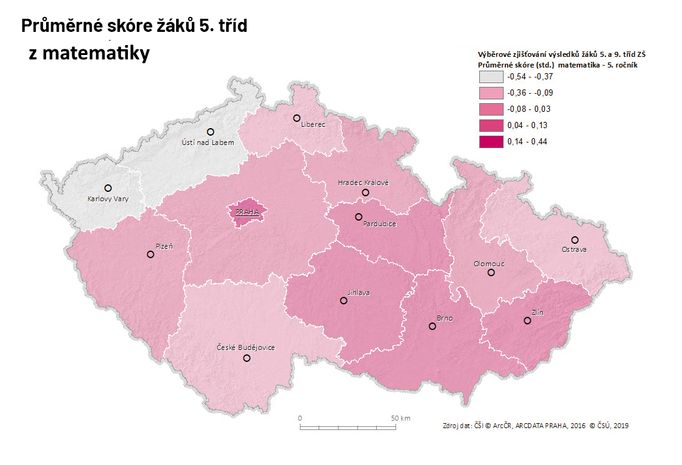 Průměrné skóre žáků 5. tříd z matematiky