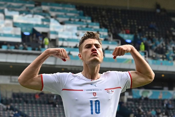 Patrik Schick slaví branku v zápase s Chorvatskem na Euru 2020