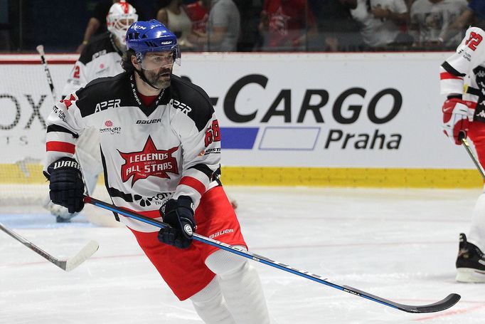 Jaromír Jágr. Hokejová exhibice mezi výběrem legend Orlů Znojmo a hvězdami českého národního týmu.