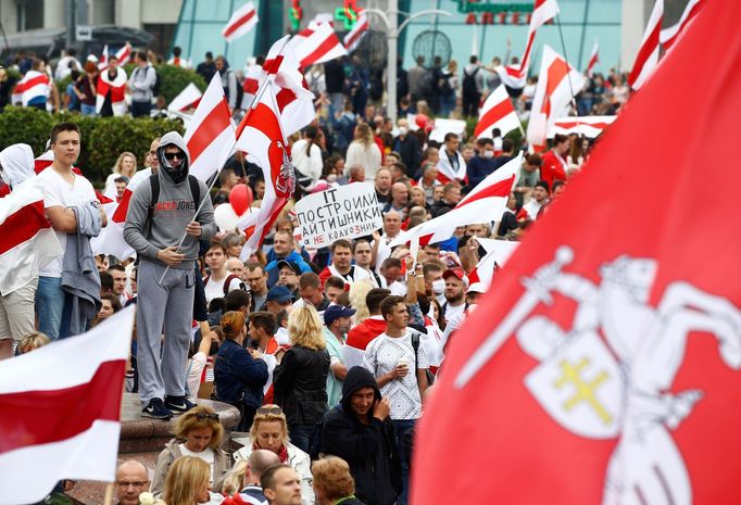 Protesty za odstoupení běloruského prezidenta Alexandra Lukašenka.