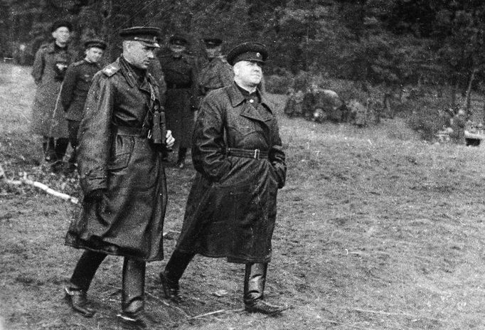 USSR Marshals Konstantin Rokossovsky and Georgy Zhukov Photo reproduction. Poland, 1944. USSR Marshals Konstantin Rokossovsky (left) and Georgy Zhukov. The Great Patriotic War of 1941-1945