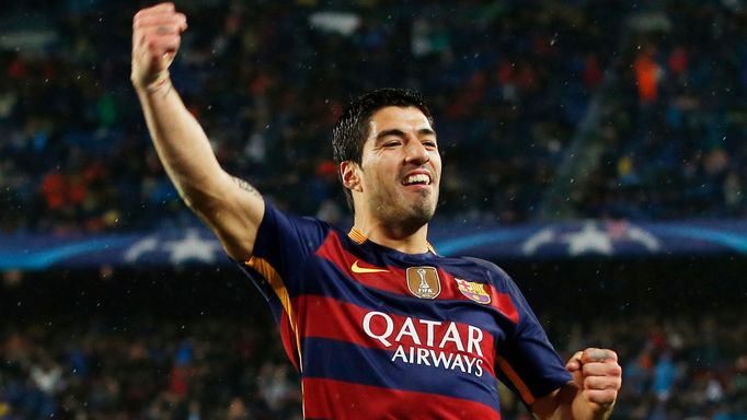 Luis Suarez celebrates after scoring the second goal for Barcelona A