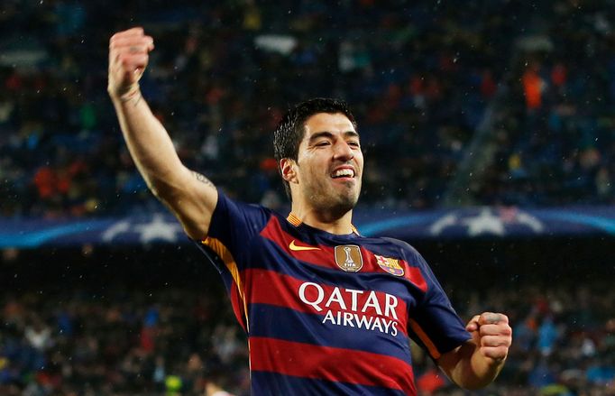 Luis Suarez celebrates after scoring the second goal for Barcelona A