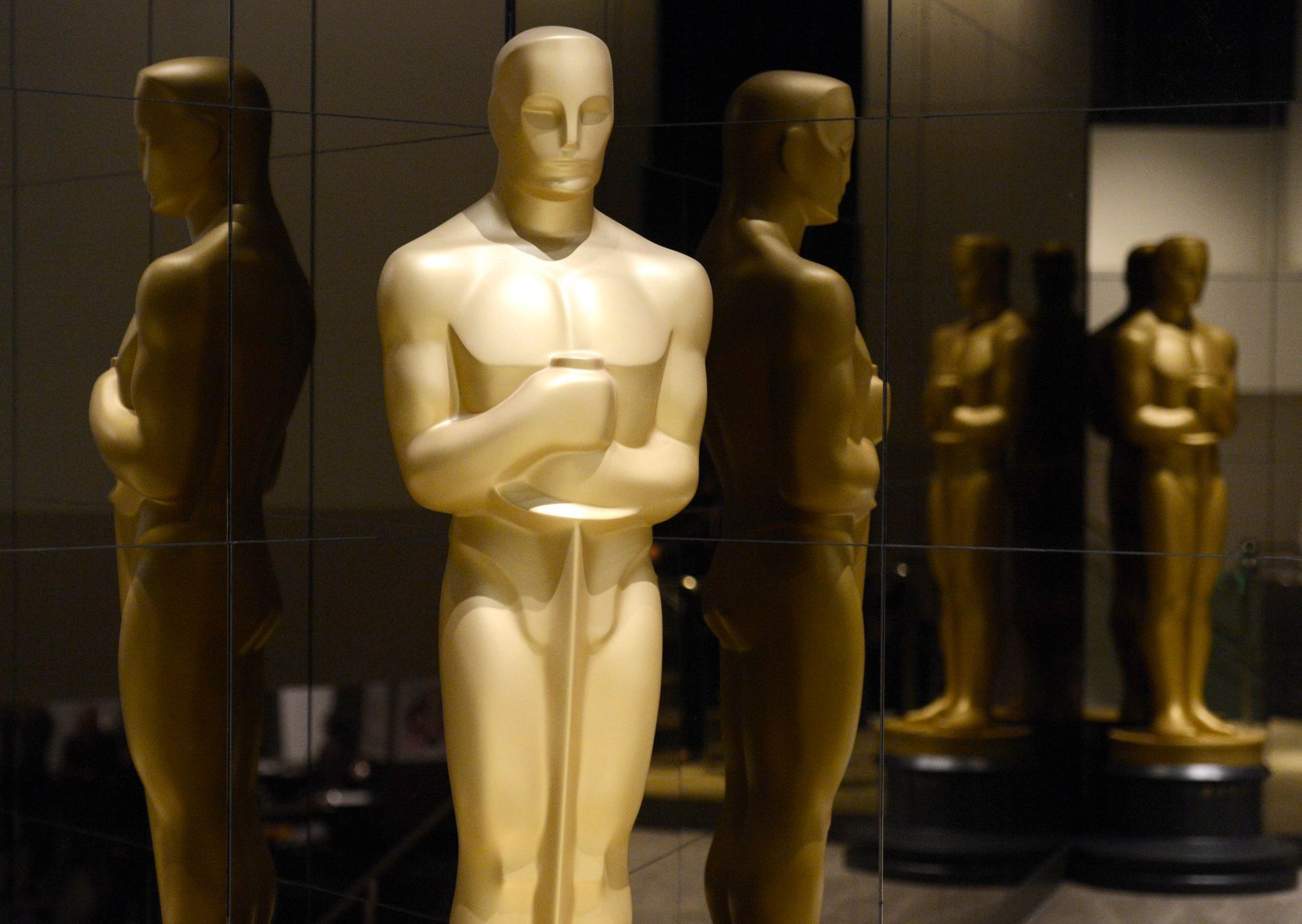 An Oscar statue is seen at the nominations announcement for the 87th Academy Awards in Beverly Hills, California