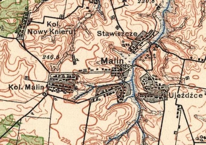 Mapa Českého Malína z roku 1922, která byla zahrnutá v polských štábních mapách.