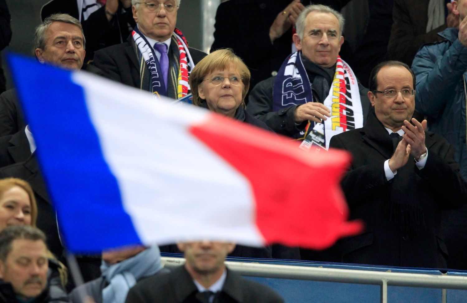 Fotbal,  Francie - Německo: Angela Merkelová a Francois Hollande