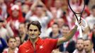 Roger Federer slaví výhru v Davis Cupu