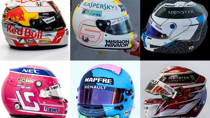 Také letos platí povinnost mít celý rok (s výjimkou jedné Grand Prix) stejný design helmy. Tyto barvy a kamufláže zvolila dvacítka současných pilotů F1.