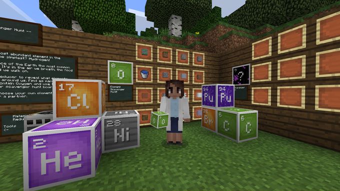 V Minecraftu si studenti mohou třeba vybudovat chemickou laboratoř a získávat a používat chemické prvky.