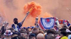 fotbal, skotská liga 2020/2021, Glasgow Rangers, fanoušci oslavy titulu
