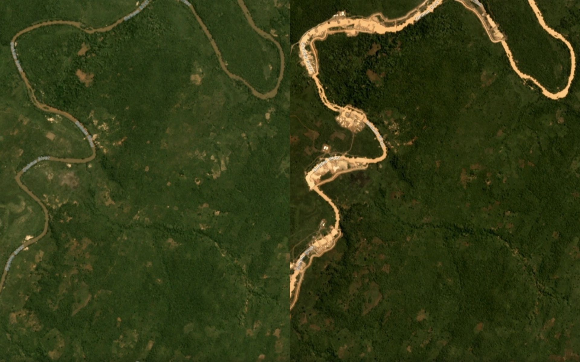 Satelitní snímky čínských zlatých dolů