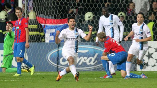 Plzeň vs. Manchester City, utkání Ligy mistrů (Sergio Agüero)