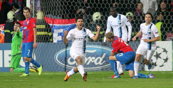 Plzeň vs. Manchester City, utkání Ligy mistrů (Sergio Agüero)