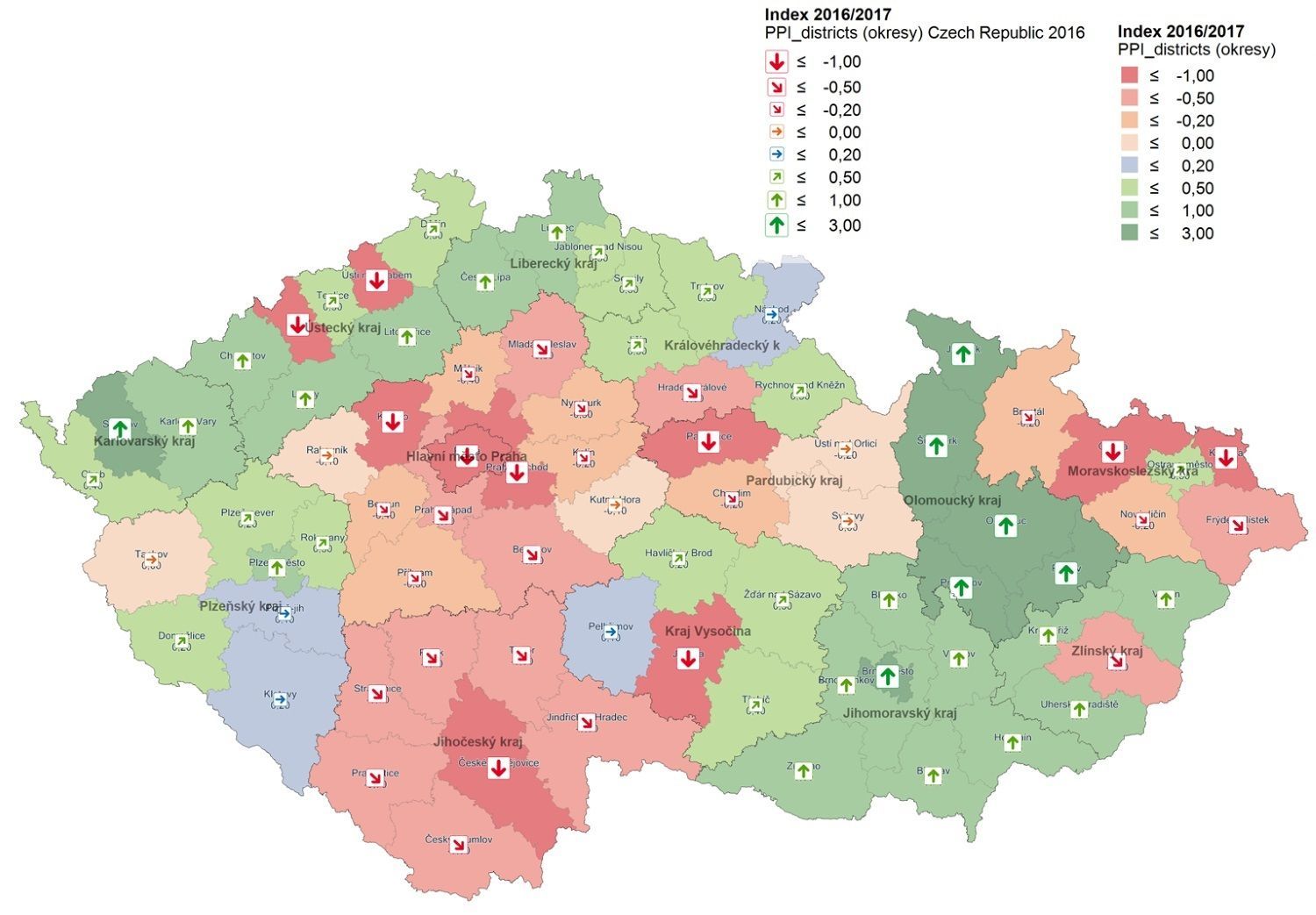 Mapa - kupní síla Čechů podle krajů