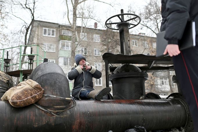 Život bezdomovců v třeskutých mrazech na Sibiři v Rusku.  19. 2. 2020