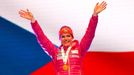 Gabriela Koukalová slaví vítěztví ve sprintu na MS v biatlonu 2017.