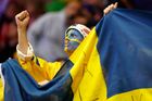 Švédský fanoušek během zápasu MS 2024 Švédsko - USA