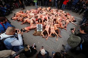 Foto: Kolik životů padne na jeden kabát? Nazí aktivisté protestovali v Barceloně
