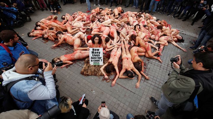 Foto: Kolik životů padne na jeden kabát? Nazí aktivisté protestovali v Barceloně