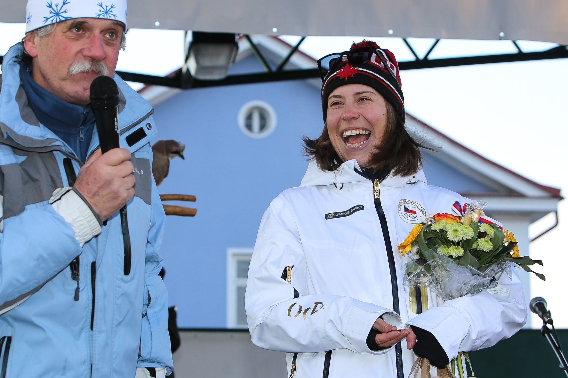 Vítání čtyř olympioniků ve Vrchlabí (2018) - Michal Krčmář, Eva Samková, Karolína Erbanová a Karolína Grohová