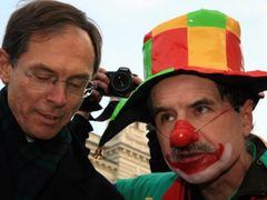Clowning around. Jan Švejnar, on the left, makes friends in Brno
