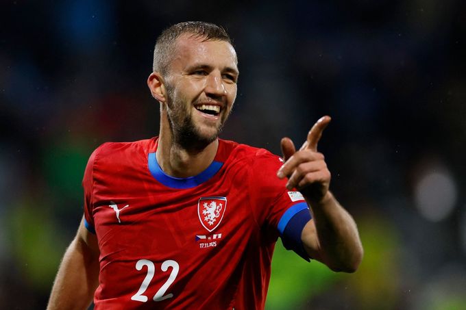 Tomáš Souček slaví gól proti Gibraltaru.
