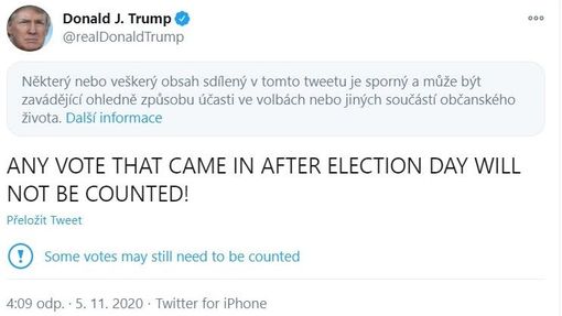 Tweet Donalda Trumpa, který společnost Twitter skryla.