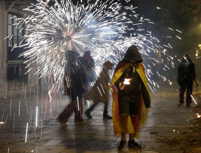 Demonstrace za nezávislost Katalánska ve městě Vilafranca del Penedes.