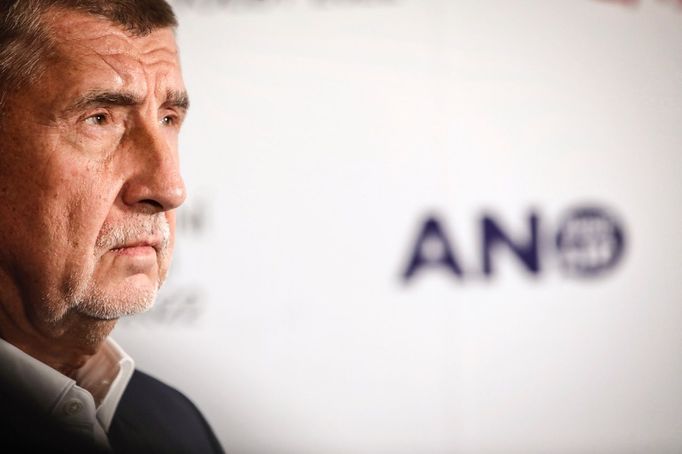 Andrej Babiš ve volebním štábu hnutí ANO v Praze.