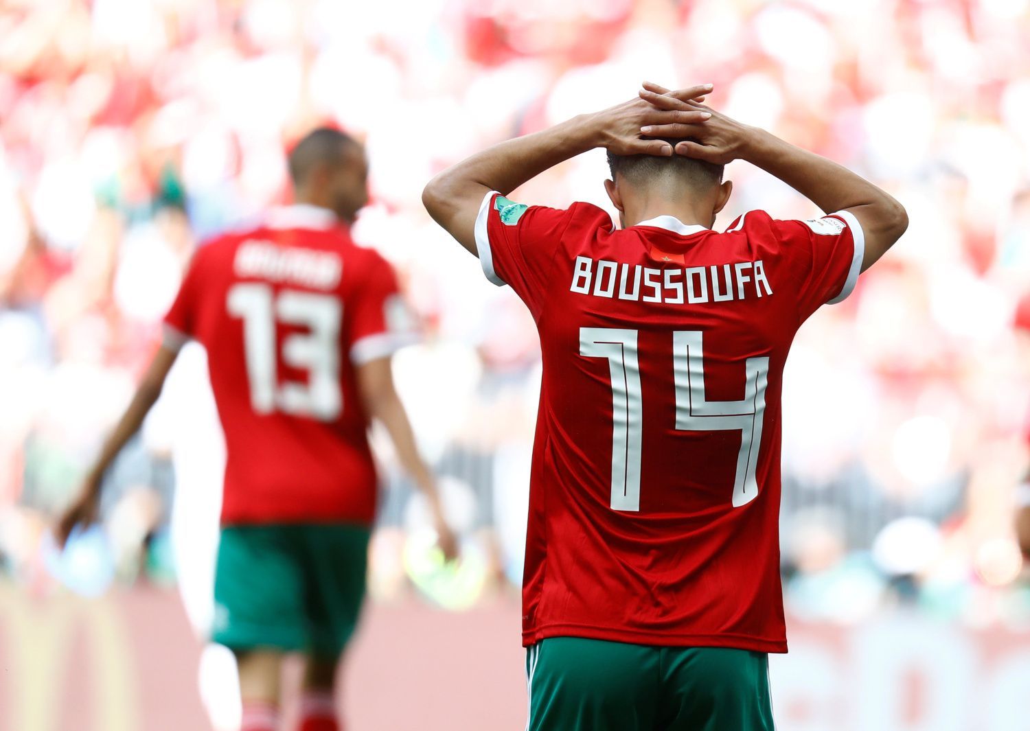 Smutný Mbark Busúfa v zápase Portugalsko - Maroko na MS 2018